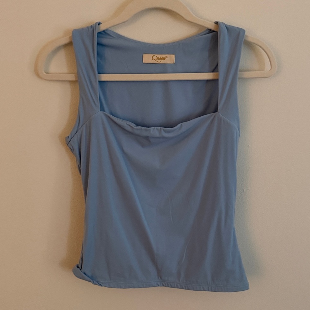 Qinsen Sky Blue Sleeveless Going Out Top